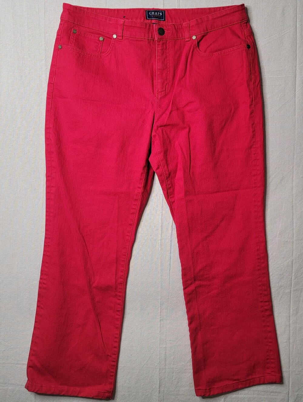 Chaps Denim Size 14 Daniella Curvy Fit Jeans Red Straight Leg Stretch Mid Rise